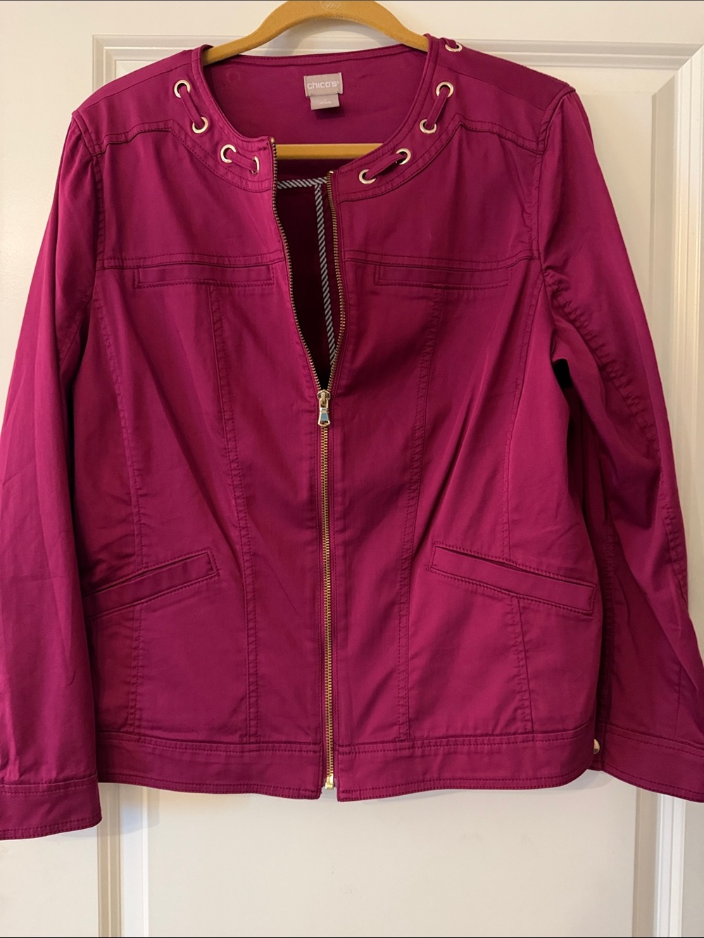 Chico's Bold Fuchsia Zip-Front Utility Jacket